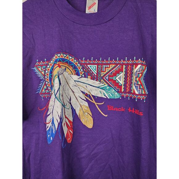 Vintage Sputh Dakota Native Shirt Purple Jerzees Black Hills Tribal Tee VTG L - Picture 2 of 6